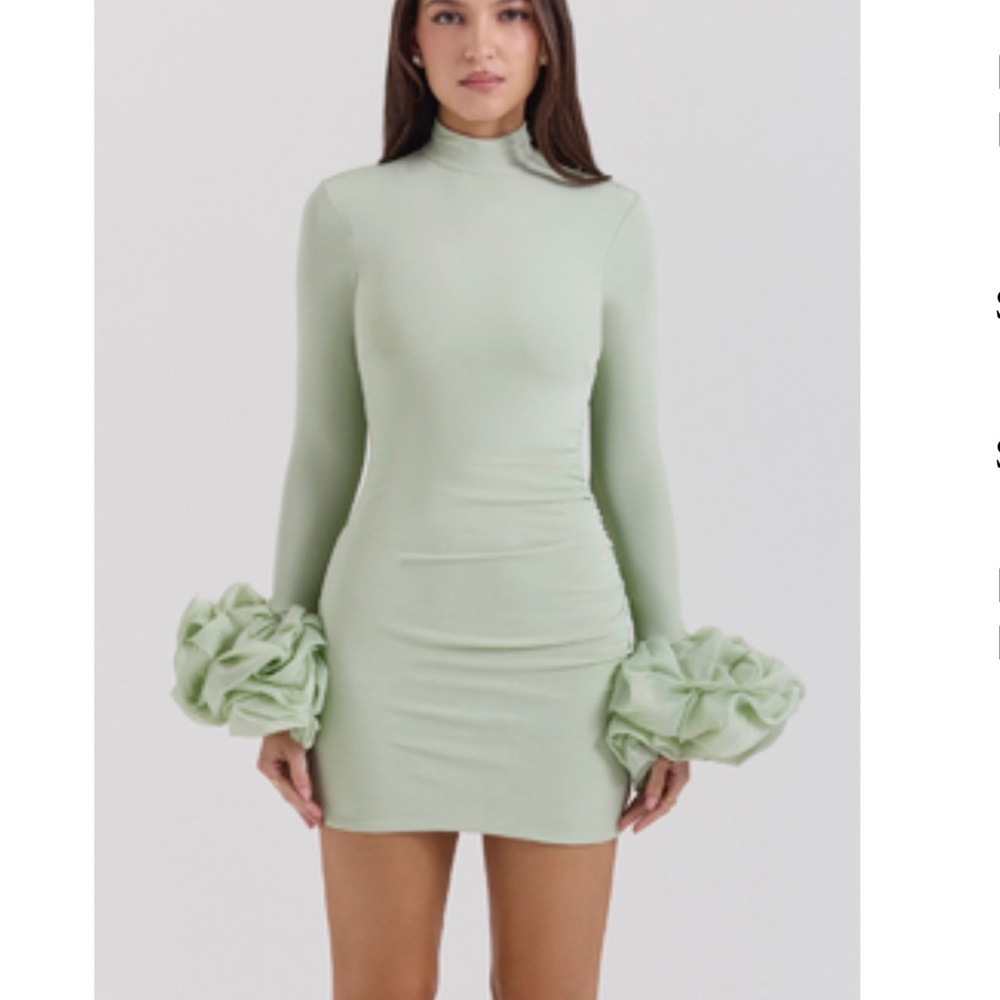 House of CB Green Bodycon Dress with Bishop Sleeves